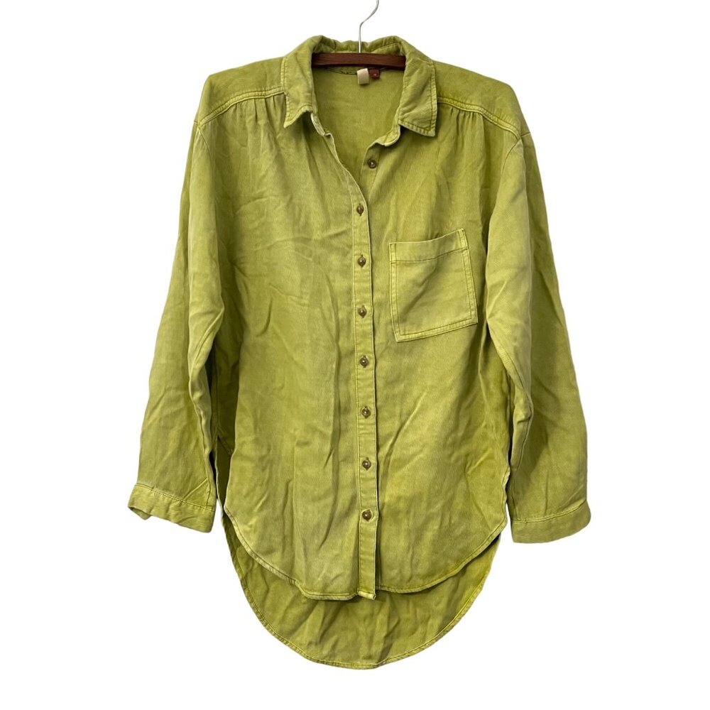 Anthropologie Pilcro Womens Green Ribbed Viscose Hi Lo Shacket Shirt Tunic Sz XS